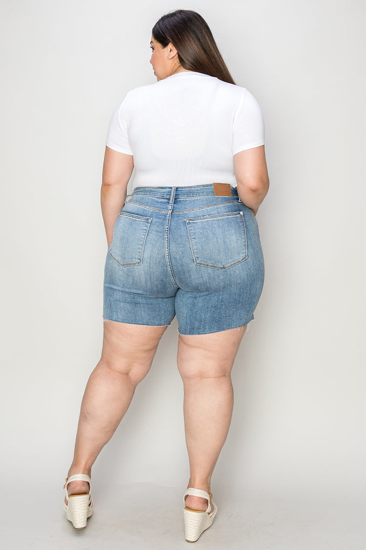 Judy Blue Full Size High Waist Raw Hem Denim Shorts - MyEmpired