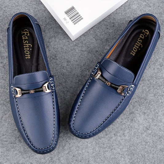 Men's Solid Moc Toe Penny Loafers With Split Cowhide Uppers, Wear-resistant Lightweight Slip On Comfy Shoes, Middle Aged Men's Footwear