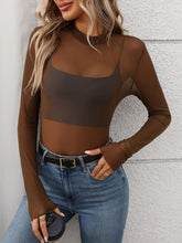 Mock Neck Long Sleeve Sheer Top - MyEmpired