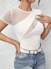 Mesh Patchwork Round Neck Short Sleeve Top - MyEmpired