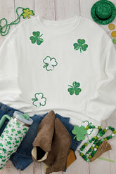 Sequin Lucky Clover Round Neck Long Sleeve Sweatshirt - MyEmpired