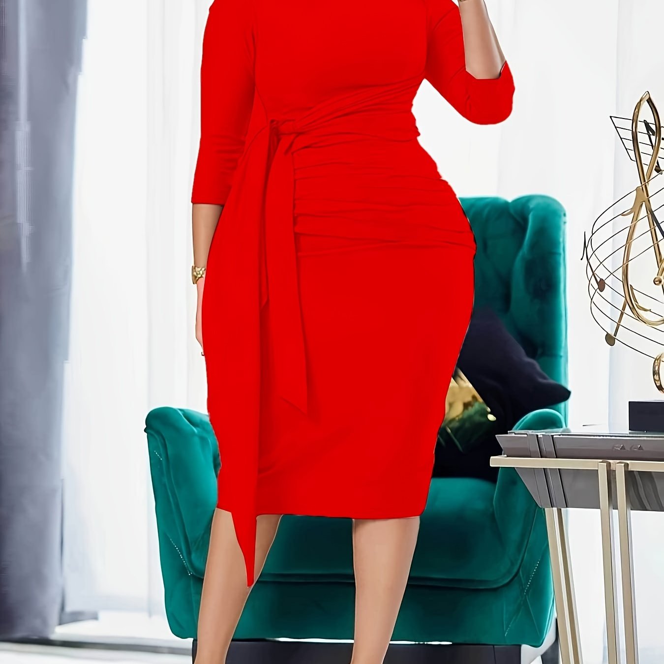 Crew Neck Sash Sheath Dress - MyEmpired