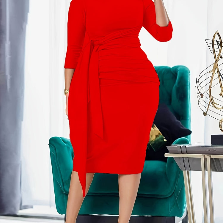 Crew Neck Sash Sheath Dress - MyEmpired