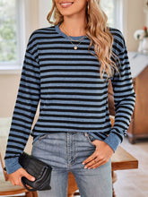 Lovelet Striped Round Neck Long Sleeve T-Shirt - MyEmpired
