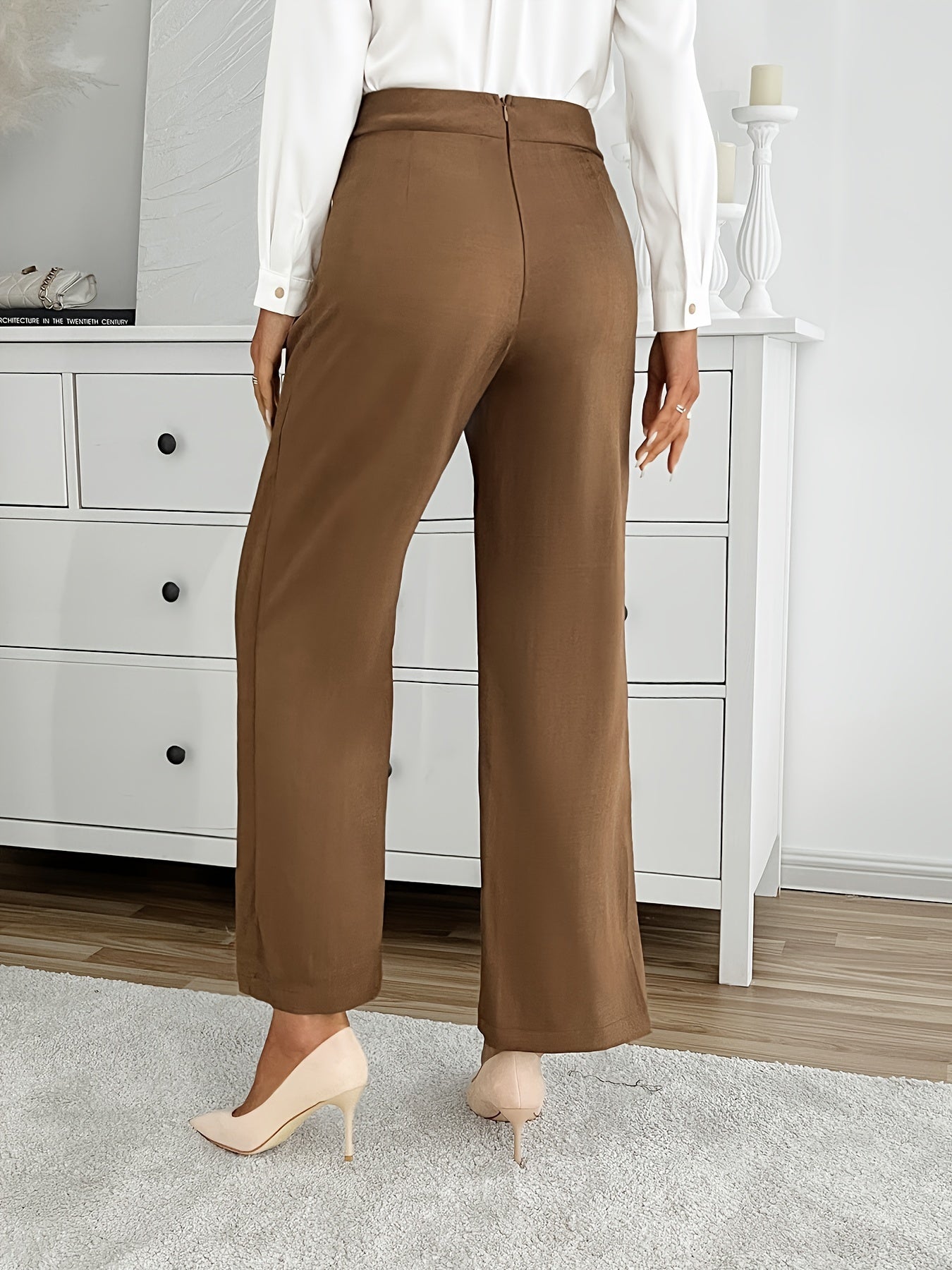 Solid Wide Leg Layered Pants, Elegant High Waist Loose Pants For Spring & Summer, Women's Clothing