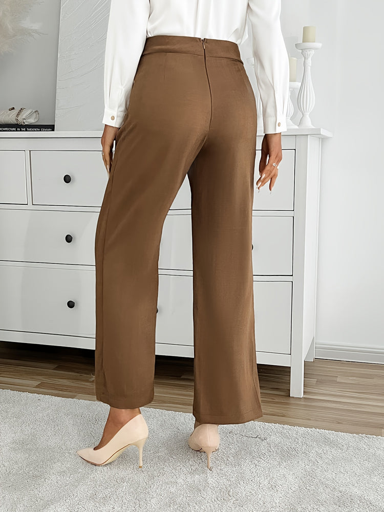 Solid Wide Leg Layered Pants, Elegant High Waist Loose Pants For Spring & Summer, Women&