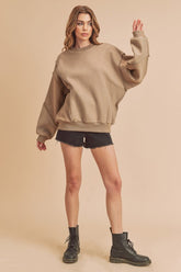 Aemi + Co Exposed Seam Round Neck Drop Shoulder Sweatshirt - MyEmpired
