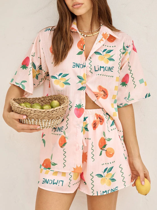 Printed Button Down Shirt and Shorts Set - MyEmpired