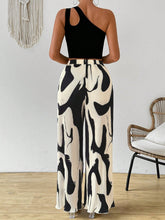 Cutout One Shoulder Top and Printed Pants Set - MyEmpired