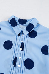 Polka Dot Print Ruffled Short Sleeve Buttoned Collared Blouse - MyEmpired