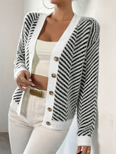 Elegant Geometric Pattern V-Neck Cardigan - Button Front, Long Sleeve Knit Sweater for Women, Perfect for Fall & Winter - MyEmpired