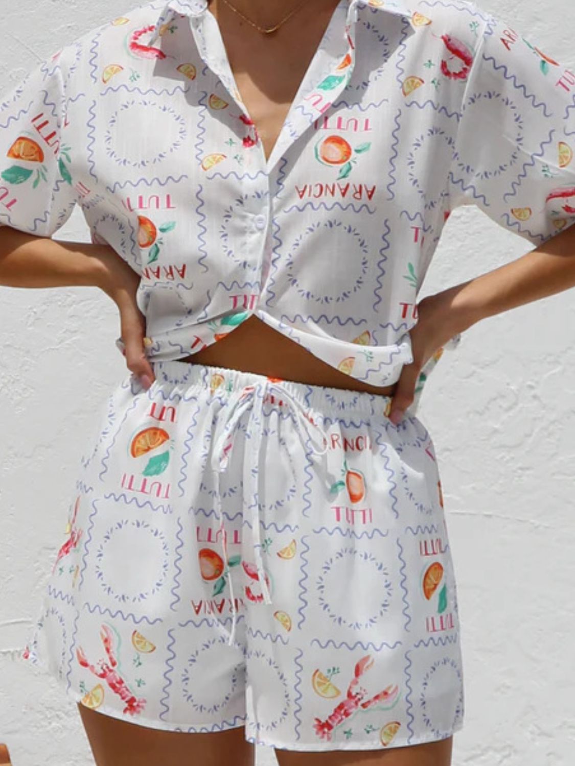 Printed Button Down Short Sleeve Top and Shorts Set - MyEmpired