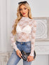 Mock Neck Long Sleeve Lace Sheer Top - MyEmpired