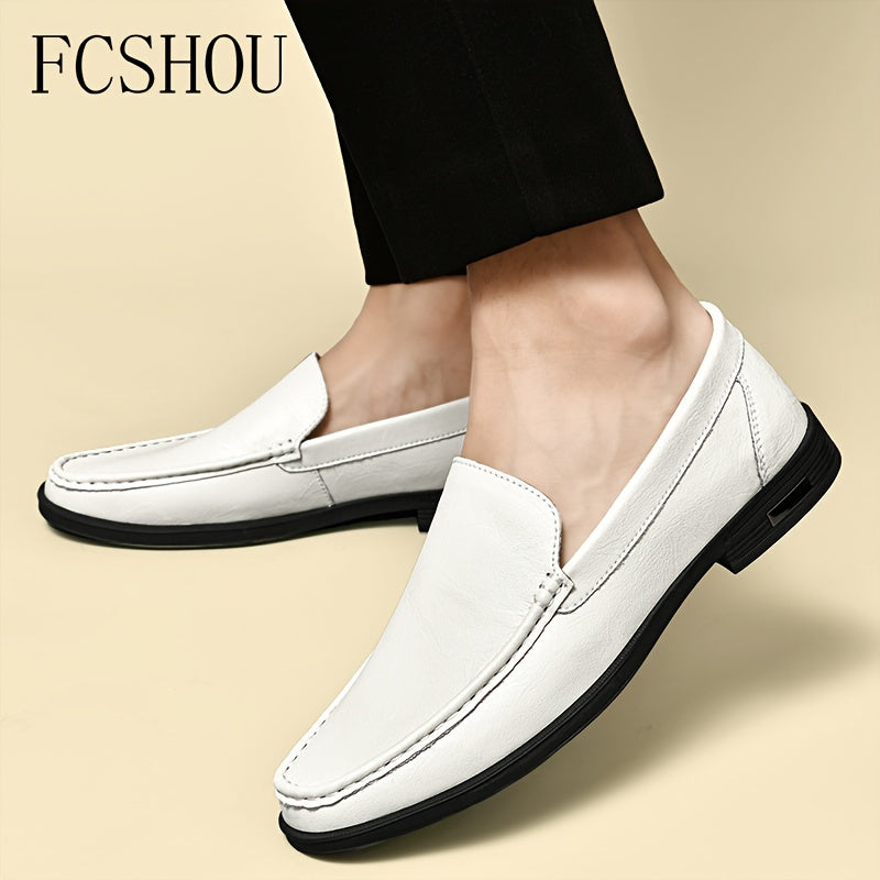 FCSHOU Plus Size Men's Solid Color Slip On Upper Loafer Shoes, Comfy Non Slip Rubber Sole Durable Shoes, Men's Footwear