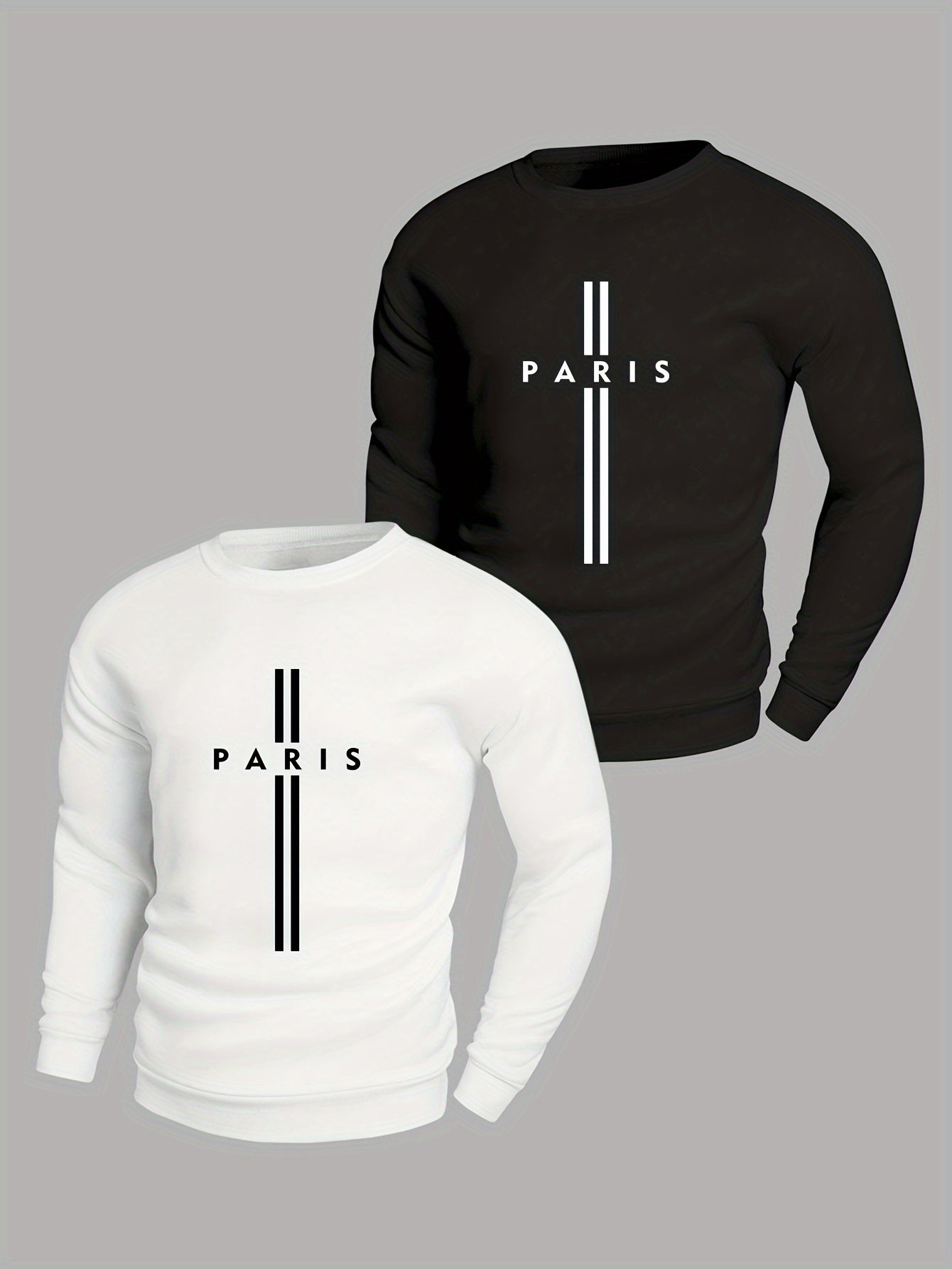 PARIS Letter Print Men's Crew Neck Long Sleeve Sweatshirt, Trendy Pullover Sweatshirt, Casual Comfy Versatile Top For Spring & Autumn, Outdoor Sports