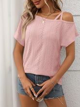 Eyelet Asymmetrical Shoulder Short Sleeve T-Shirt - MyEmpired
