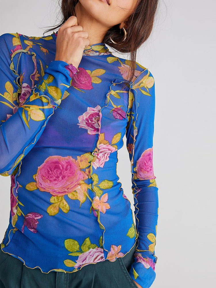 Floral Mock Neck Long Sleeve Top - MyEmpired