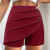 Solid Ruched High Waist Shorts, Casual Button Front Shorts For Spring & Summer, Women&