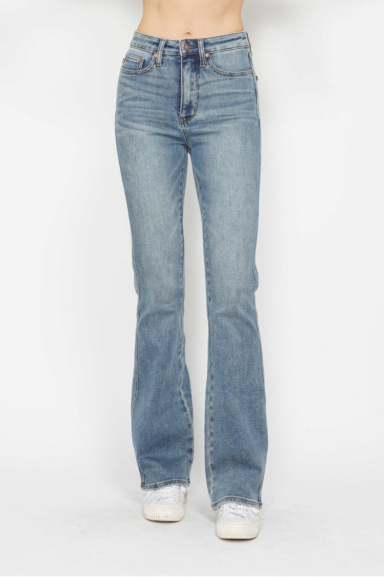 Judy Blue Full Size Tummy Control Back Embroidered Pocketed Bootcut Jeans Plus Size - MyEmpired