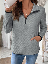 Perfee Texture Half Zip Long Sleeve Sweatshirt - MyEmpired