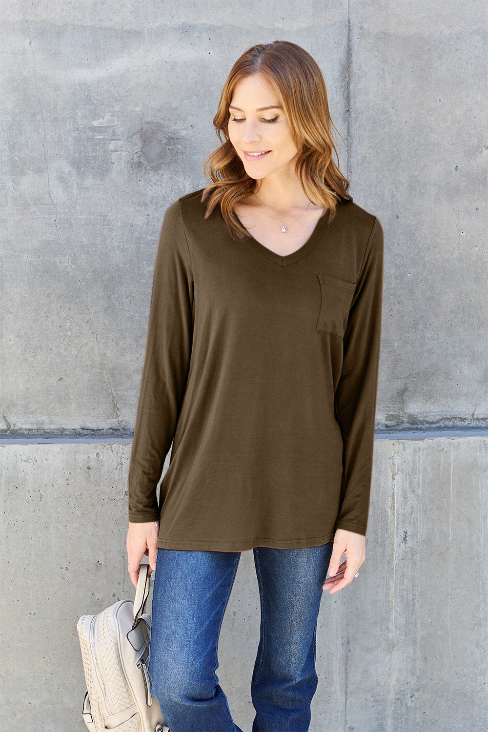 Basic Bae Full Size V-Neck Long Sleeve Top - MyEmpired