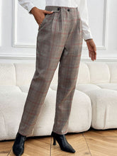 Perfee Plaid Straight Pants with Pockets - MyEmpired