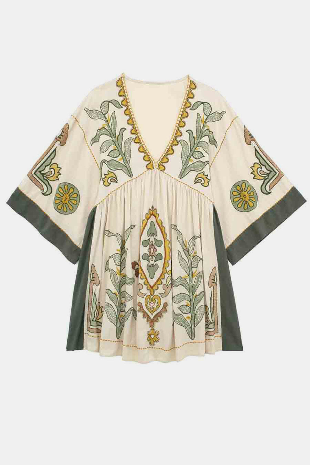 Printed V-Neck Three-Quarter Sleeve Mini Dress - MyEmpired