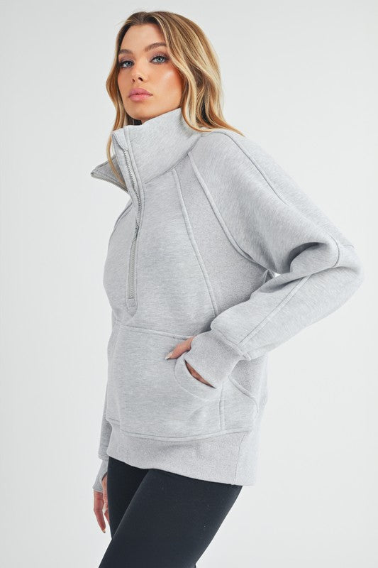 Aemi + Co Half Zip Raglan Sleeve Sweatshirt with Kangaroo Pocket - MyEmpired