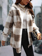 Plaid Long Sleeve Hooded Coat - MyEmpired