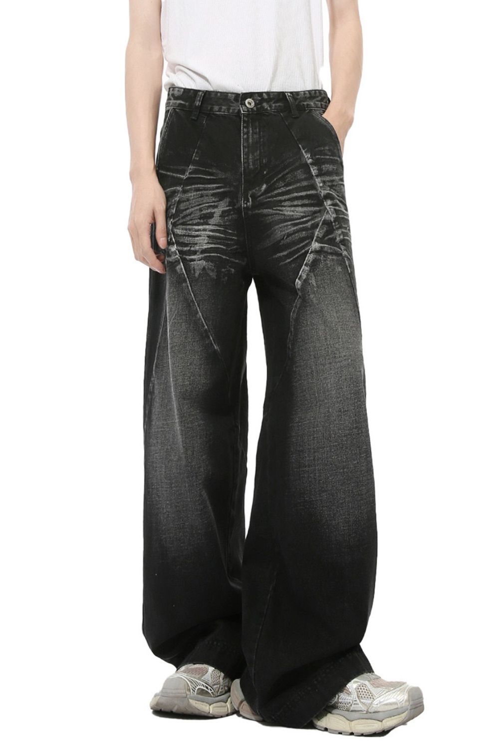 Washed Cat Whisker Straight Leg Jeans - MyEmpired