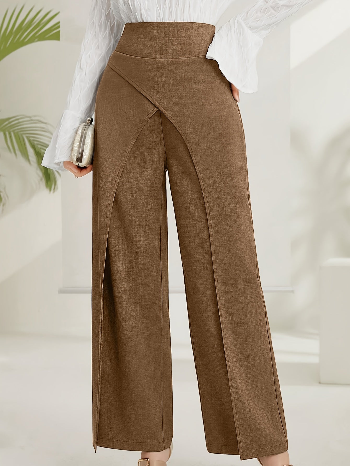 Solid Wide Leg Layered Pants, Elegant High Waist Loose Pants For Spring & Summer, Women's Clothing