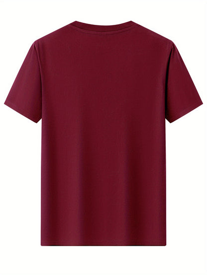 Men's 100% Cotton T-Shirt, Simple Print Design, Basic Cotton Top for Men, Suitable for Daily Summer Wear