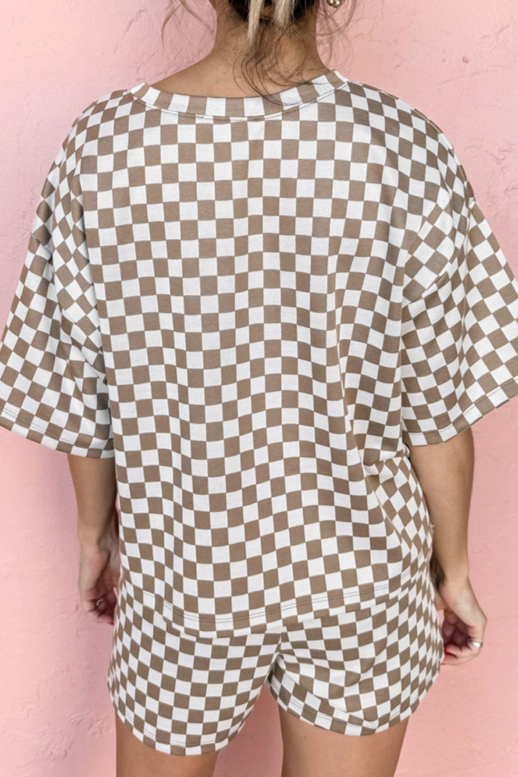 Checkered Round Neck Top and Shorts Set - MyEmpired
