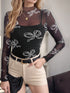 Printed Mock Neck Long Sleeve Mesh T-Shirt - MyEmpired