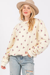 SAGE + FIG Heart Printed Contrast Long Sleeve Sweatshirt - MyEmpired