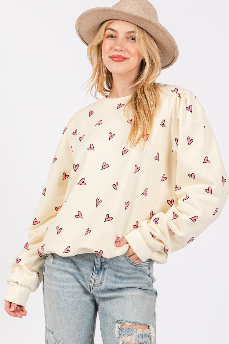 SAGE + FIG Heart Printed Contrast Long Sleeve Sweatshirt - MyEmpired