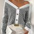 Elegant Geometric Pattern V-Neck Cardigan - Button Front, Long Sleeve Knit Sweater for Women, Perfect for Fall & Winter - MyEmpired