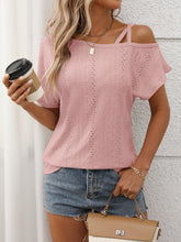 Eyelet Asymmetrical Shoulder Short Sleeve T-Shirt - MyEmpired