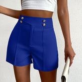 Fake Buttons High Waist Shorts, Elegant Loose Fit Shorts For Spring & Summer, Women&