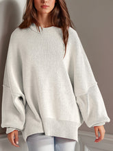 Double Take Side Slit Round Neck Long Sleeve Sweater - MyEmpired
