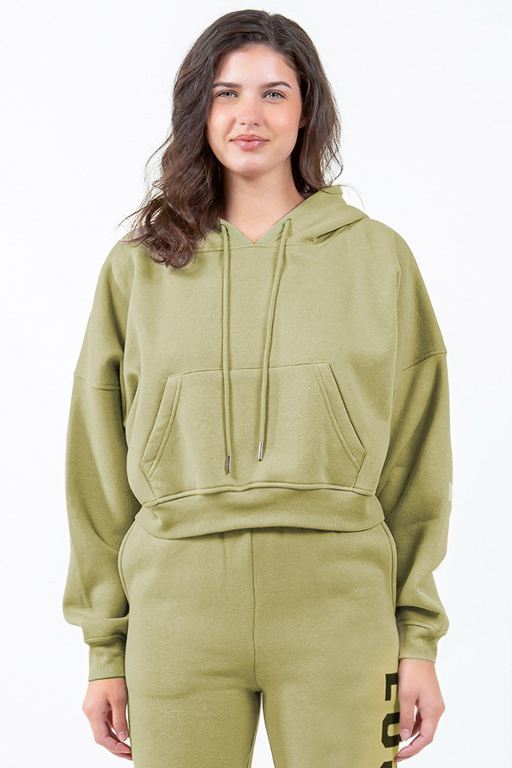 American Bazi Letter Graphic Long Sleeve Drawstring Cropped Hoodie - MyEmpired