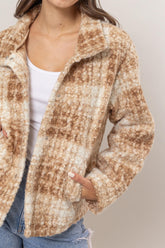 HYFVE Plaid Collared Neck Boucle Jacket with Pockets - MyEmpired