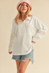 Aemi+Co Exposed Seam Half Zip Drop Shoulder Sweatshirt - MyEmpired