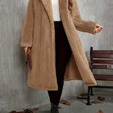 Elegant Solid Color Long Sleeve Jacket for Women - Chic Lapel Collar, Casual Long Coat for Fall/Winter, Machine Washable - MyEmpired
