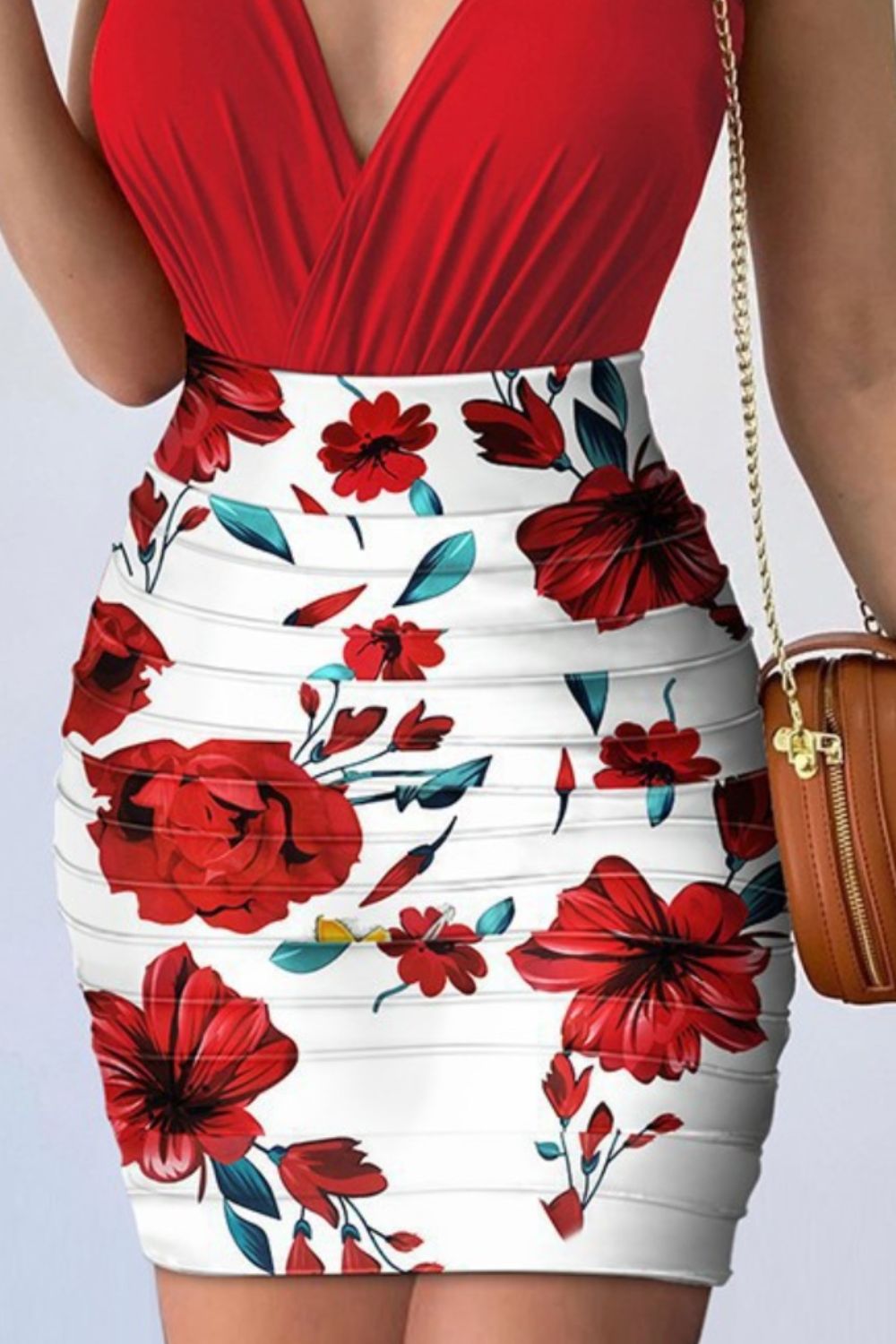 Surplice Spaghetti Strap Top and Printed Mini Skirt Set - MyEmpired