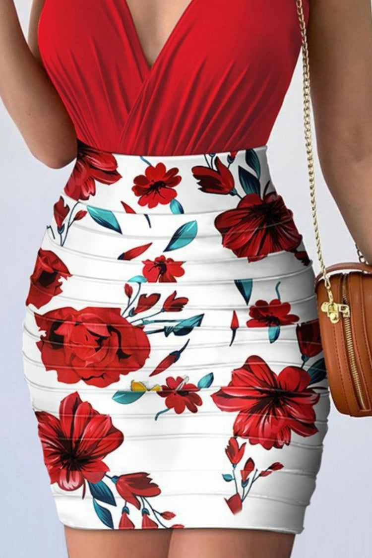 Surplice Spaghetti Strap Top and Printed Mini Skirt Set - MyEmpired