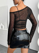 Mesh One Shoulder Long Sleeve Top - MyEmpired