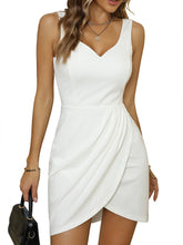 Solid V Neck Ruched Dress, Casual Sleeveless Dress, Women&