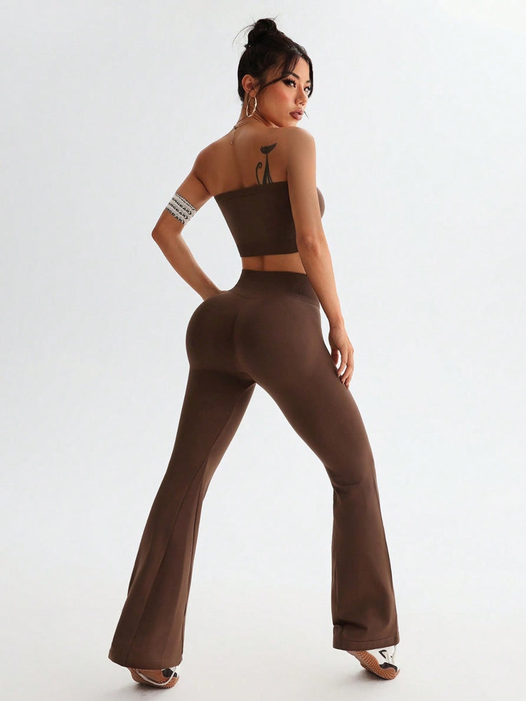 Tube Top and High Waist Flare Pants Active Set - MyEmpired