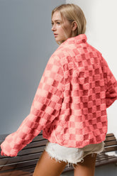 Double Take Checkered Long Sleeve Fuzzy Jacket - MyEmpired
